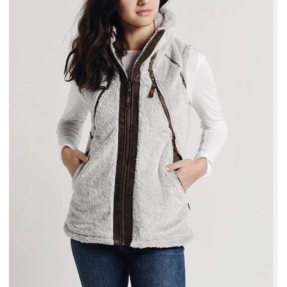 Kuhl Women's Flight Vest Full Zip Italian Fleece Hooded Grey Brown Small
